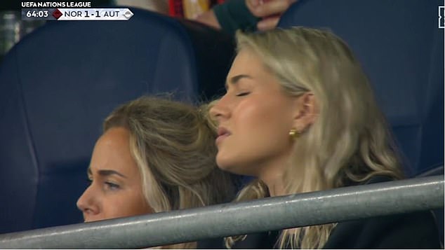 Odegaard's girlfriend Helene Spilling seemed visibly upset by the Norwegian's injury