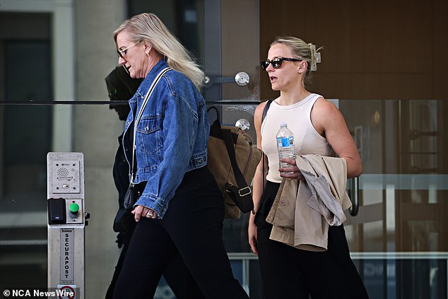 Zac Bray's mother Jacqui Varasdi and her sister Montana Bray leave court in Newcastle after a second day of victim impact statements