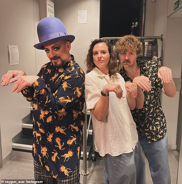 The Australian breakdancer became a global sensation after her unique dance moves took the world by storm. Pictured mimicking her kangaroo pose with Boy George and husband Samuel