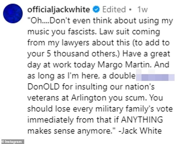 Shortly after Trump aide Margo McAtee shared the now-deleted video with X on August 29, Jack criticized the presidential candidate for using his song