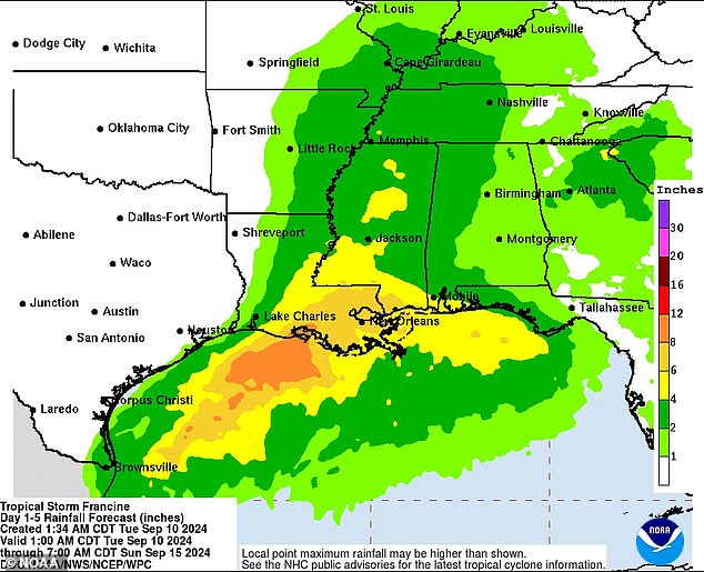 Flash flooding and urban flooding are likely for parts of northeastern Mexico and southern Texas. Near the storm center, tropical storm force winds could reach up to 160 miles