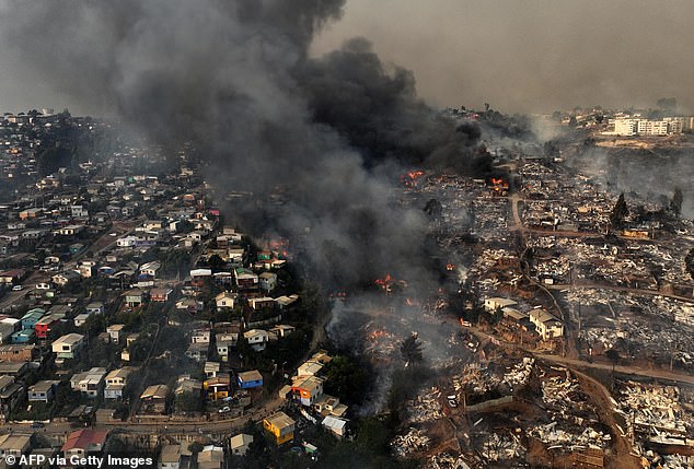 The fires, which tore through the hills around Viña del Mar and the neighboring towns of Quilpué and Villa Alemana, destroyed thousands of homes and caused widespread devastation