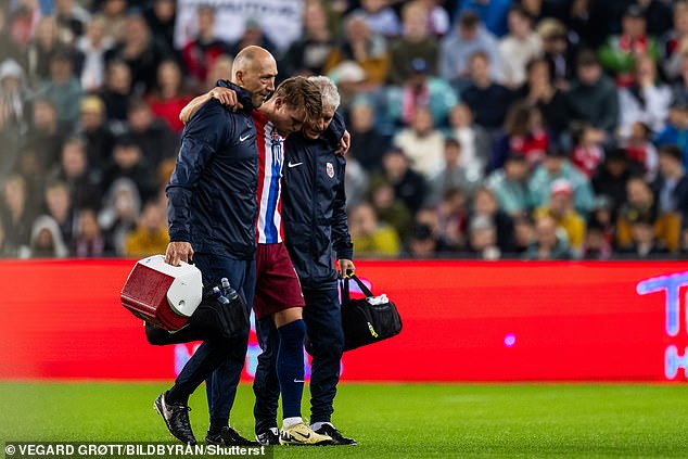 Odegaard had to be helped off the field during the Nations League match between Norway and Austria