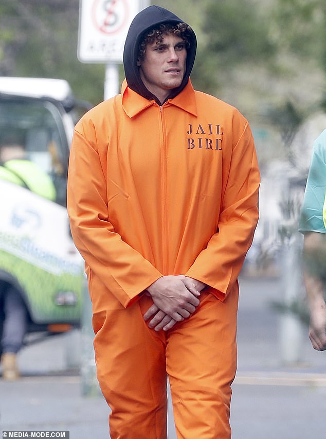 Superstar Charlie Curnow opted for the prison look as Blues players let their hair down