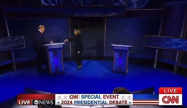 The vice president chased former President Trump across the debate stage to force him to shake her hand before the two began