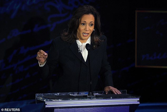 Democratic presidential candidate, US Vice President Kamala Harris speaks during a presidential debate hosted by ABC on Tuesday