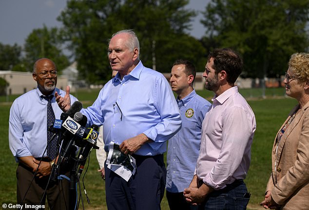 U.S. Congressman Mike Kelly (R-PA) speaks to the press along with other members of the Task Force on the Attempted Assassination of Donald J. Trump after a tour of the shooting at the Butler Farm Show Grounds on August 26, 2024 in Butler, Pennsylvania.