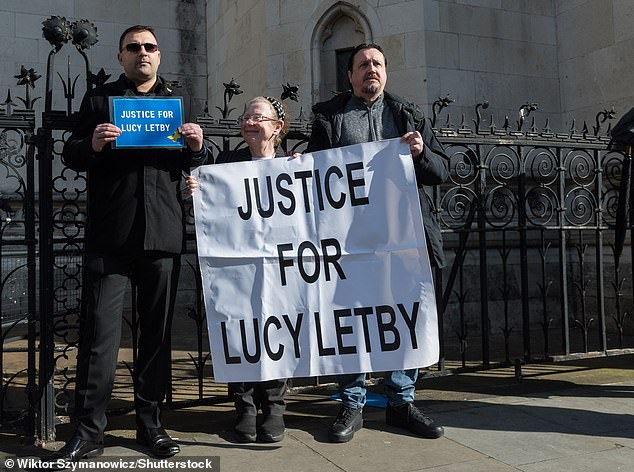 Supporters of Letby, who believe she is innocent of the murder of seven babies and attempted murder of seven others, outside the Court of Appeal