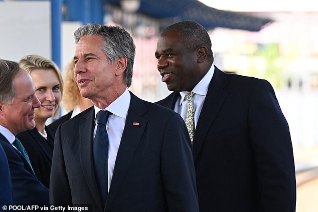 U.S. Secretary of State Anthony Blinken (L) and British Foreign Secretary David Lammy arrive at the Kyiv train station in Kyiv, September 11, 2024