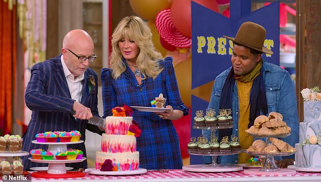 The blonde star admitted she gained 10 pounds while filming the Netflix series Blue Ribbon Baking Championship with fellow judges Bill Yossis (left) and Bryan Ford