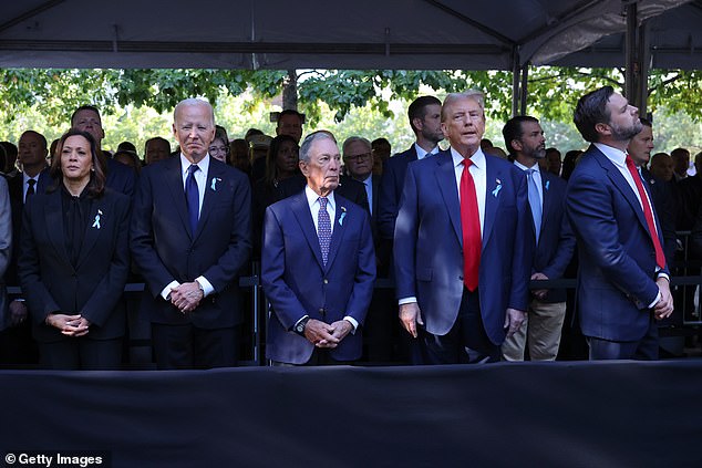 Biden attends the 23rd anniversary of 9/11 commemoration with Vice President Kamala Harris, former New York Mayor Mike Bloomberg, former President Donald Trump and Ohio Senator and vice presidential candidate J.D. Vance