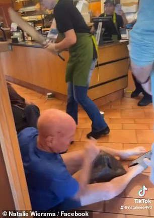 One of the Panera employees began hitting Ross with a pan