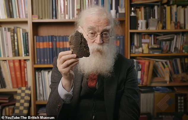 Dr. Irving Finkel (pictured) revealed the cuneiform writing on the back of the Babylonian map, revealing the ancient people's belief in a higher power