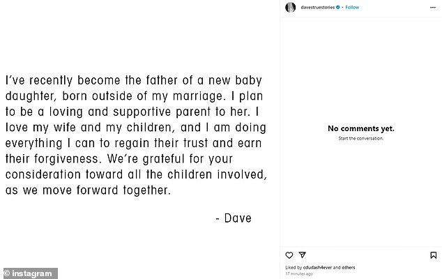 Grohl made headlines on Tuesday after announcing on Instagram that he had fathered a child out of wedlock