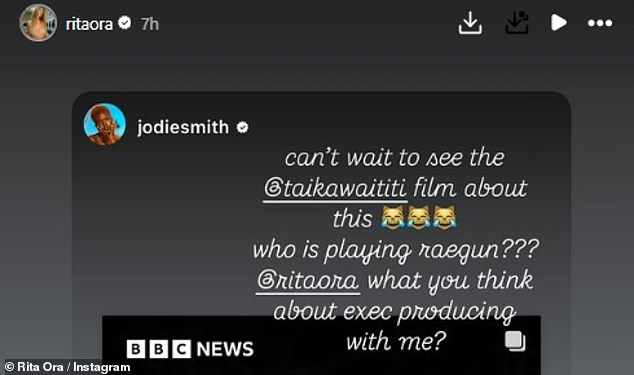 In her post, Jodie shared her interest in producing the film and called on Rita to get involved, with the songwriter suggesting her support by simply sharing the post