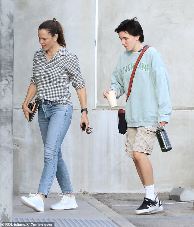 The 52-year-old actress gave off a casual-chic look as she wore a black-and-white checked blouse paired with skinny jeans and white sneakers