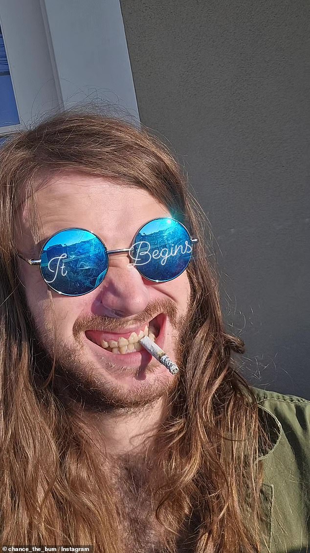 He posted disturbing videos on Instagram, in which he menacingly claimed that something was about to 'start'. Chance looked unrecognizable with his long brown locks and blue sunglasses, with a cigarette between his rotting teeth and his gums appearing to be inflamed.