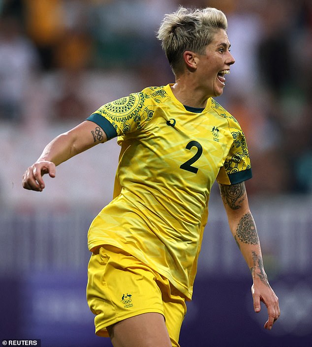 It is the crowning achievement of a stunning 2024 for the 36-year-old veteran striker, who scored the winning goal for Australia against Zambia at the Paris Olympics (pictured)