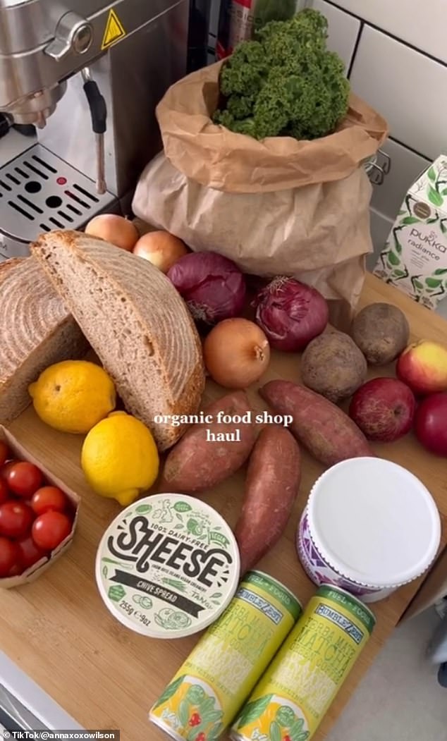 Aberdeen content creator Anna Wilson showed off her 'organic food haul' (pictured) to her TikTok followers