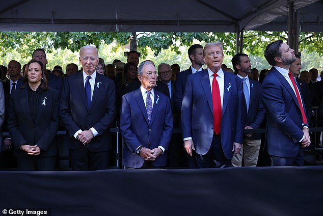 Biden attends the 23rd anniversary of 9/11 commemoration with Vice President Kamala Harris, former New York Mayor Mike Bloomberg, former President Donald Trump and Ohio Senator and vice presidential candidate J.D. Vance