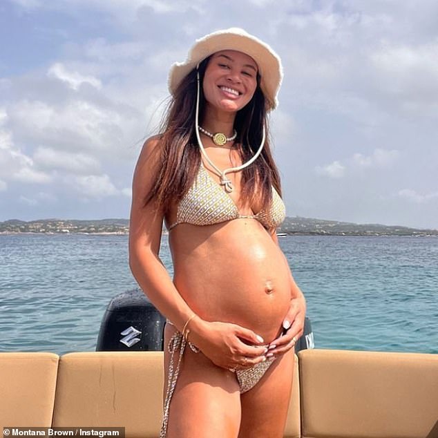 The former Love Island star, 29, who is expecting her second child with fiancé Mark O'Connor, showed off her growing bump in a stylish beige bikini