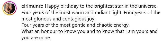 She wrote in the caption: 'Happy birthday to the brightest star in the universe. Four years of the warmest and brightest light. Four years of the most glorious and infectious joy'