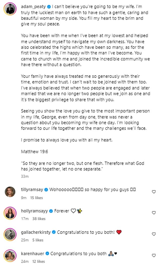 Adam also shared a loving message praising Holly for helping him through dark times