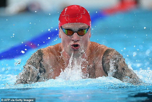 Adam pictured during the final of the 4 x 100m relay swimming event in Paris