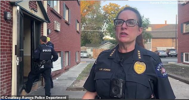 During a visit to the Edge Lory Apartments, where the gunmen were filmed, Aurora Interim Police Chief Heather Morris said gang members had not taken over the property and were not collecting rent.