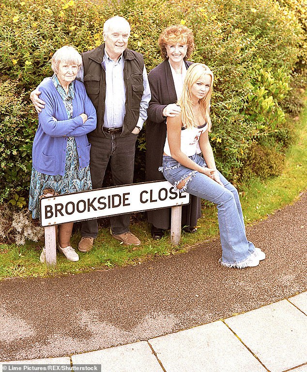 Cope as Ray Hilton in Brookside in 2000 opposite (L-R) Jean Heywood as Kitty Hilton, Marji Campi as Jessie Hilton and Jennifer Ellison as Emily Shadwick