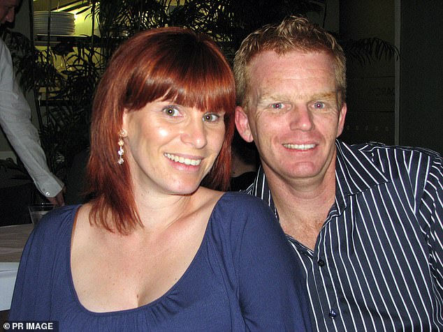 He took part in the ride in memory of his murdered colleague Detective Senior Constable Damian Leeding (pictured with his wife Sonya)