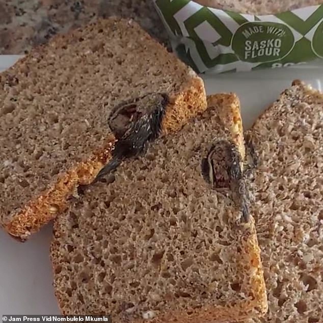 Disturbing footage shows fur and skin embedded in slices of brown bread