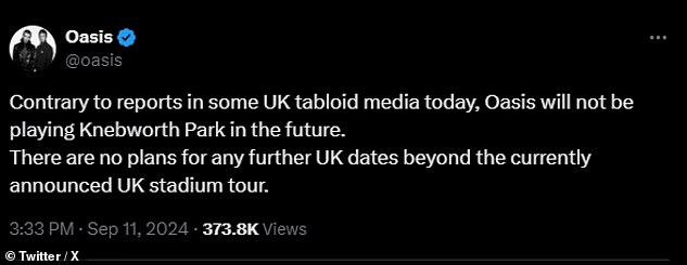 This comes after Oasis quashed rumours they are planning to return to Knebworth in 2026, after releasing extra dates for their long-awaited reunion tour.