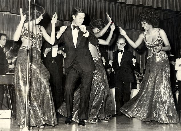 Charles dances with The Three Degrees at the charity event. The group performed at his 30th birthday and later at his wedding.