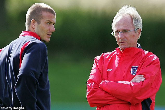 David Beckham and Sven Goran Eriksson pictured during England training session at Slaley Hall Hotel on August 16, 2004 in Slaley in Newcastle, England