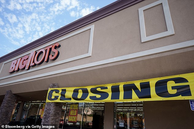 Home goods discounter Big Lots has filed for bankruptcy after years of declining sales and store closures (Pictured: A store closing in Manassas, Virginia)