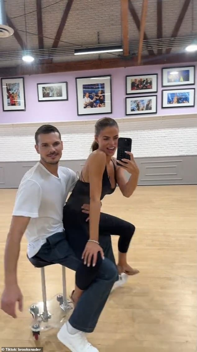 They sparked even more fan interest after Brooks recorded a short video on social media earlier this week of herself sitting on Gleb's lap during a dance rehearsal