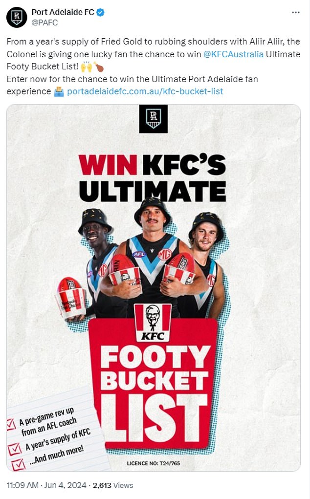 Aliir Aliir has been used in KFC promotions before with no negative reactions, this advert is still on the Port Adelaide X page