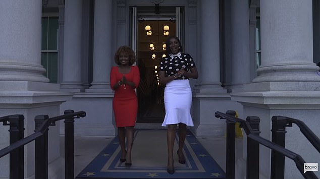 White House press secretary Karine Jean-Pierre (left) and Real Housewives of Potomac cast member Wendy Osefo (right) walk outside the Eisenhower Executive Office Building in a clip included in the new Real Housewives trailer