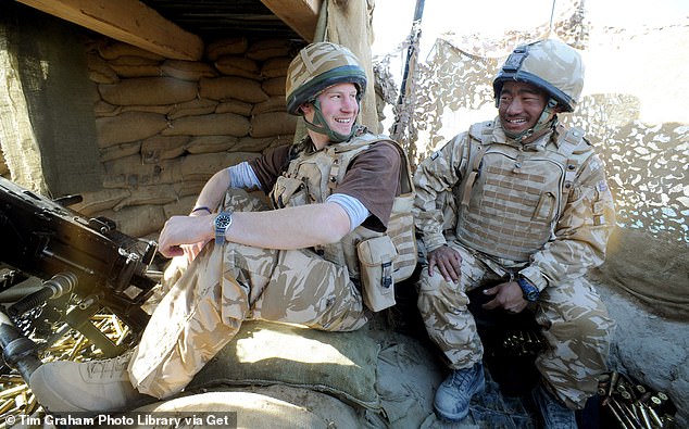 After returning from his second tour in Afghanistan, Harry founded the Invictus Games (pictured: Harry speaks to a Gurkha in Helmand in 2008)