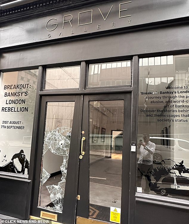 It was taken during a raid on the Grove Gallery, in New Cavendish Street, on Sunday, which saw the glass entrance to the site smashed