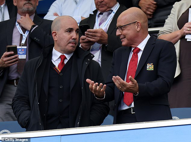 United CEO Omar Berrada (left), pictured with Dave Brailsford, reiterated the club's support for Ten Hag, who remains under pressure after a slow start to the season