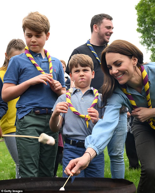 Prince George and Prince Louis enjoy a toasted marshmallow as Kate roasts one in Slough last year