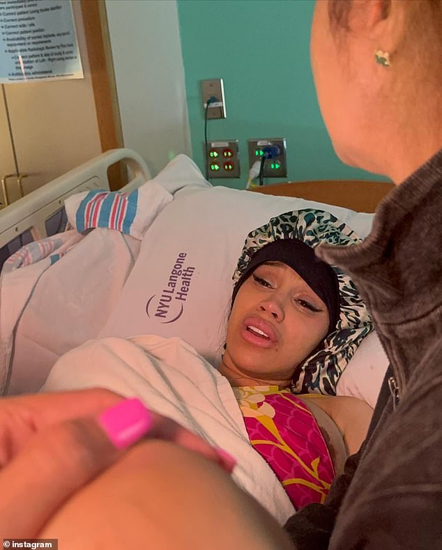 Cardi posted a photo of her giving birth as she prepared to welcome her baby girl