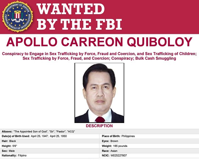 Quiboloy, the self-proclaimed 'designated son of God,' is on the FBI's most wanted list