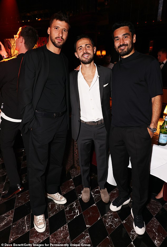 Footballers Ruben Dias and Bernardo were all smiles as they attended the event with a friend