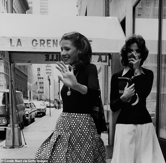 Spanish racing driver Alfonso de Portago's daughter Andrea and famed interior designer Kitty Hawks were photographed in short skirts outside the iconic New York restaurant