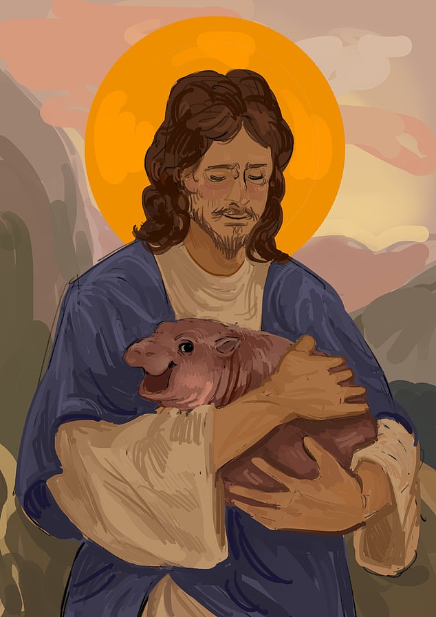 One social media account created an artistic representation of Jesus Christ holding her