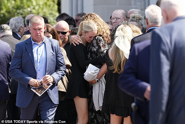 Relatives leave the funeral service for Columbus Blue Jackets forward Johnny Gaudreau and his brother, Matthew Gaudreau