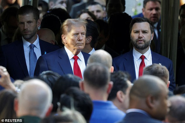 Donald Trump and his running mate JD Vance seen together at the 9/11 memorial service in Manhattan on September 11, 2024 - where Loomer was also invited as Trump's guest